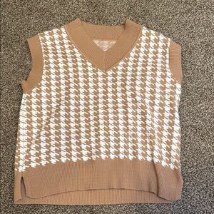Brown and White Houndstooth Sweater Vest